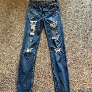 American Eagle Outfitters Blue Distressed Skinny Jeans